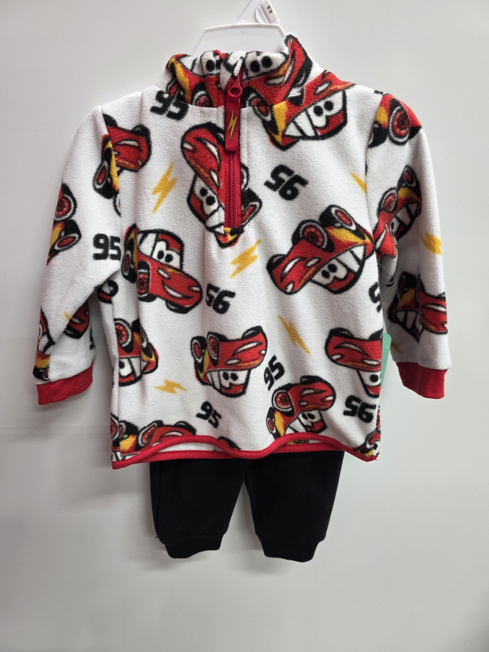Kids Lightning Car Fleece Pullover Hoodie - White/Red